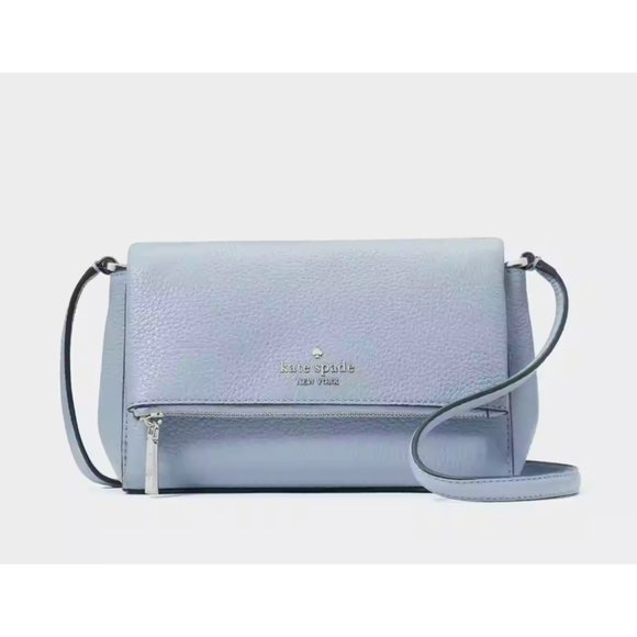 New Kate Spade Leila Mini Zip Crossbody Pebble Leather Muted Blue - Picture 1 of 5